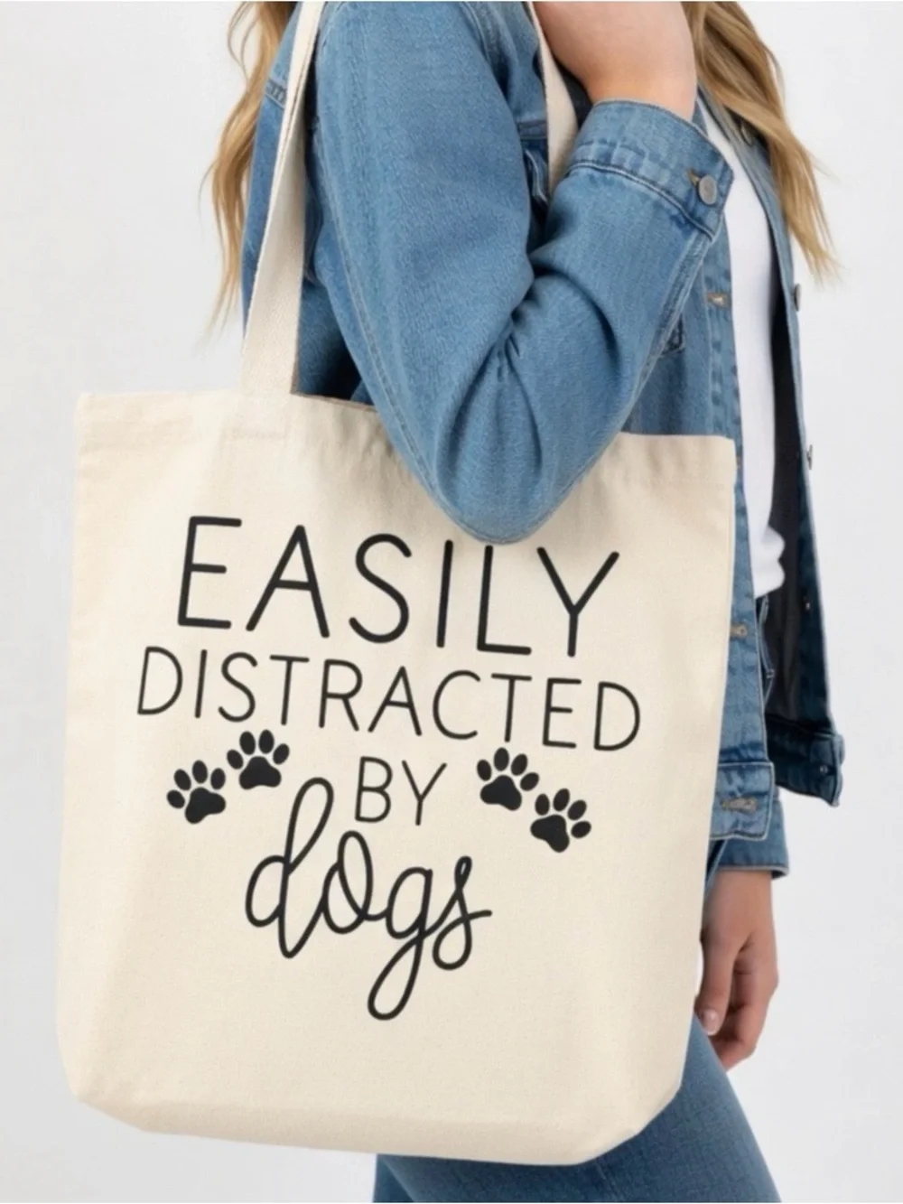 "Easily Distracted By Dogs" Canvas Tote Bag - NWT - Picture 1 of 2